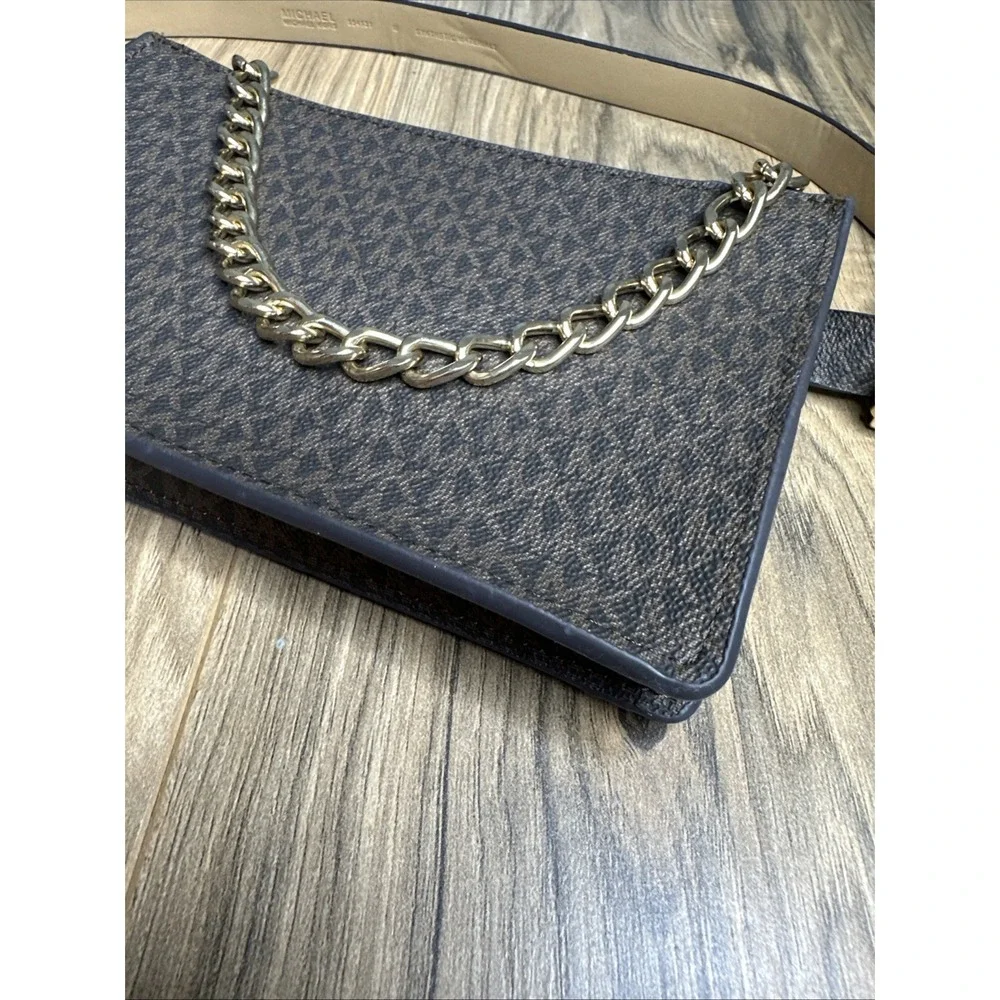 Michael KORS MK Signature Logo‎ Pull Chain Belt Bag Fanny Pack Chocolate